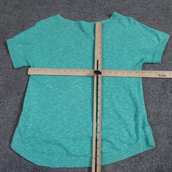 Eileen Fisher Womens Top Small Blue Green Organic Linen Cotton Short Sleeve Knit - Picture 4 of 6